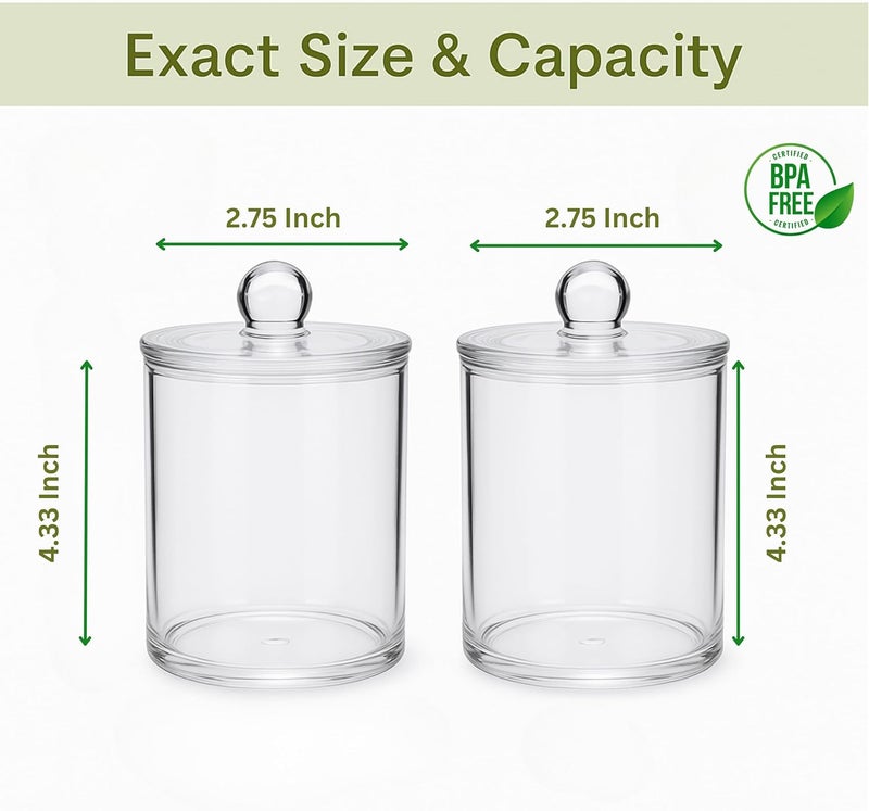 Havenity Acrylic Qtip Holder Bathroom Set, Bathroom Containers with Lids, Clear Plastic Apothecary Jars, Q Tip Holder Bathroom Set, Cotton Swab Holder, Cotton Ball Holder (Pack of 2) - Image 2